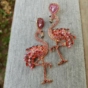 Vintage Gold Tone Pink Flamingo Earrings